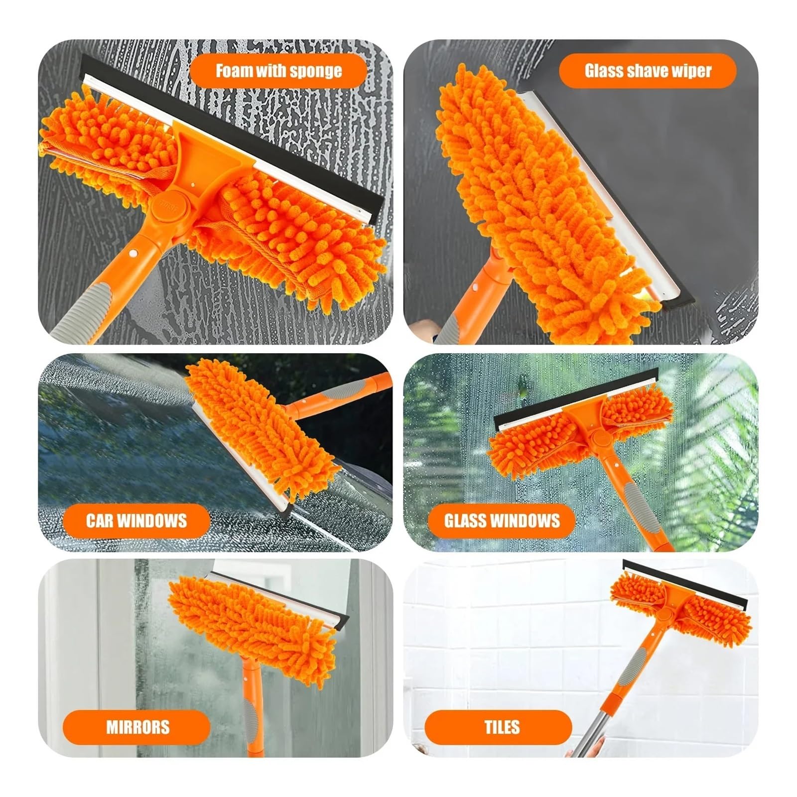 Limpiaparabrisas de Ducha Limpiador de Ventanas 2 en 1, Escoba, fregona, extensión 72 Pulgadas, Mango Largo, for Ducha, hogar, Juego Herramientas Limpieza Puertas Vidrio(4Pcs Cleaning Cloth)