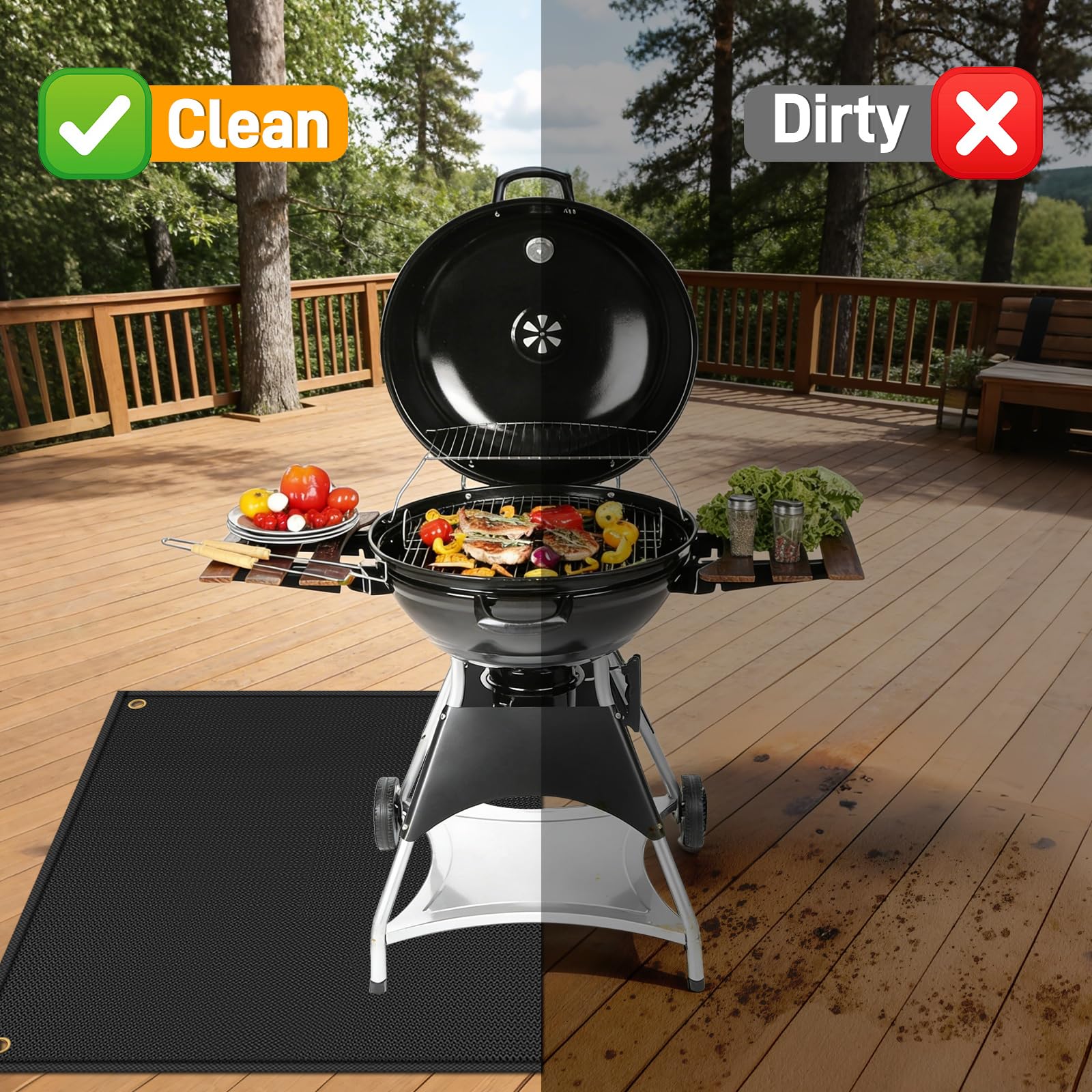 TOHONFOO Mata pod grill, 178 x 122 cm, do grilla Blackstone, 71 cm i 91 cm, ognioodporne maty do grillowania do ochrony tarasu, tarasu, kostki brukowej, łatwa do czyszczenia, mata do grillowania