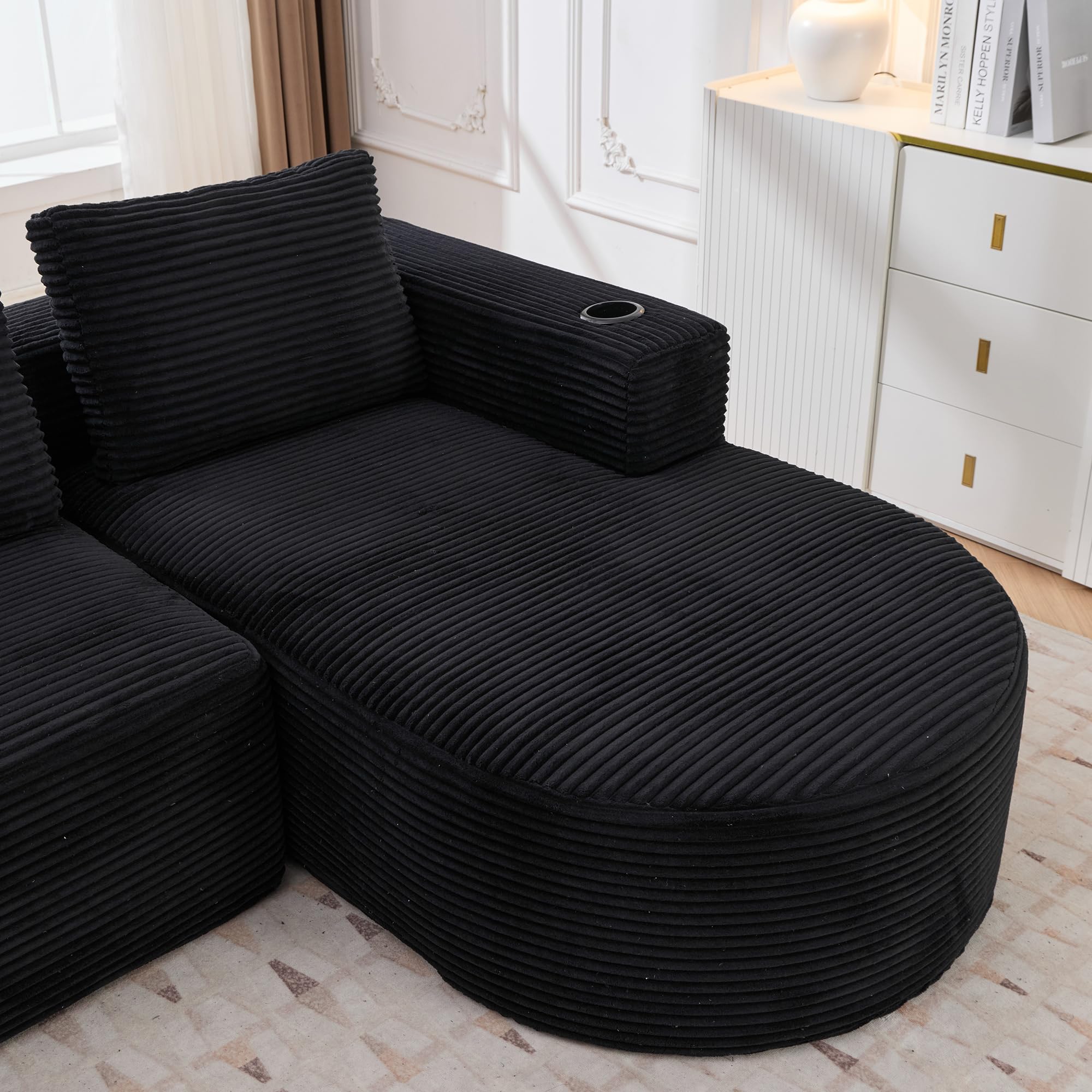 258cm Canapé d'angle en L, 3 Places, pour Salon et Appartement, Canapé Modulaire avec Méridienne en Courbe, 3 Coussins, Canapé Compressé en Velours Côtelé