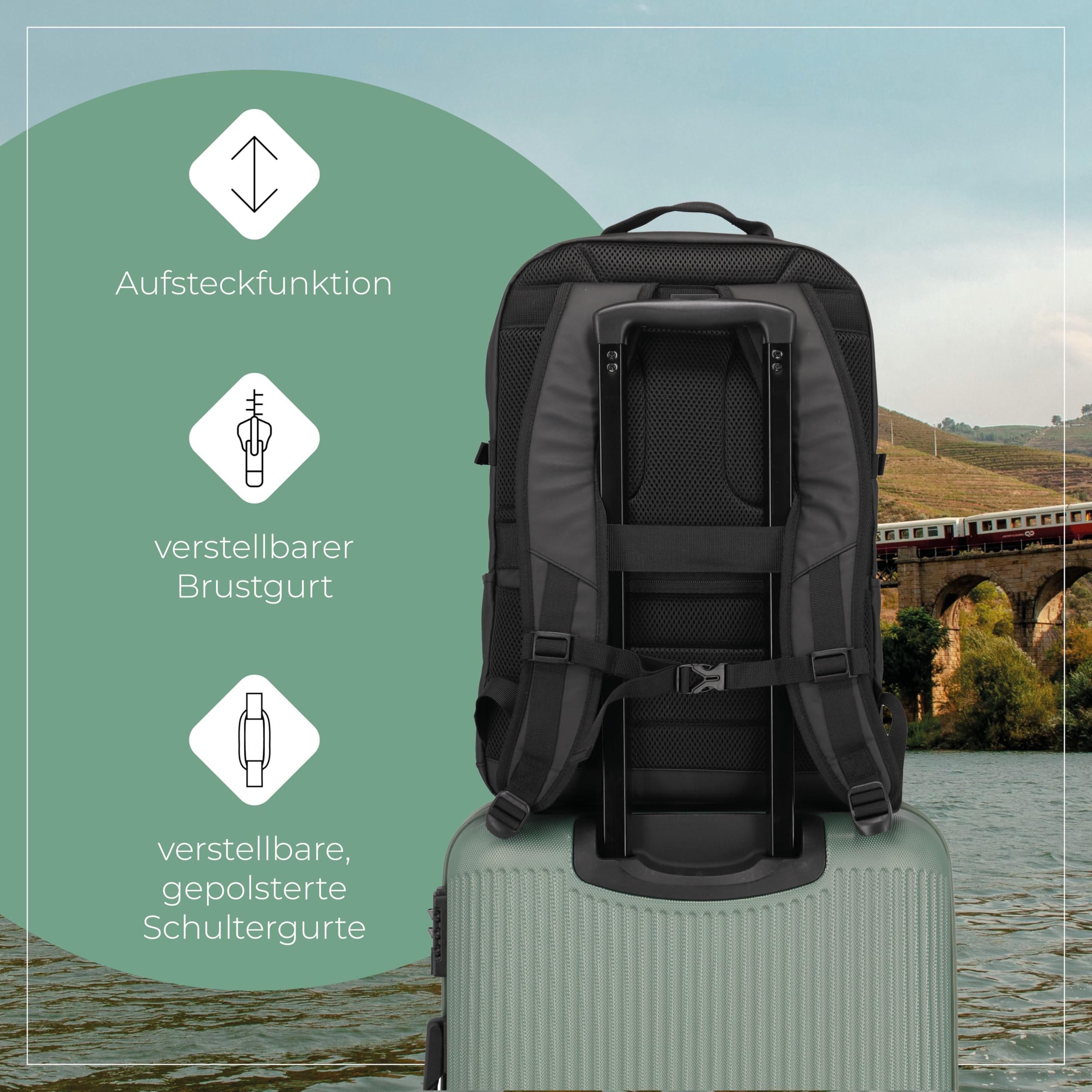 Travelite Rucksack aus wasserabweisendem Material, gepolstertes Laptop Fach 15,6 Zoll, BASICS Tagesrucksack mit Aufsteckfunktion, 48 cm, 28 Liter, 900 Gramm