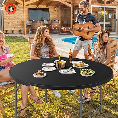 Miniatura 2 de Magshion Mesa plegable redonda de 53 pulgadas, 4.5 pies, mesa de plástico plegable para tarjetas de comedor comerciales con asa de transporte para