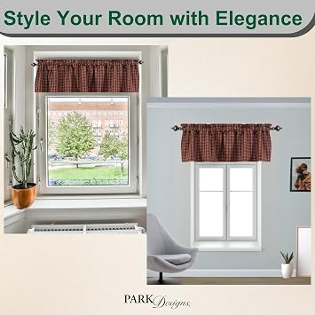 Park Designs Farmhouse Kitchen Valances for Windows - Sturbridge Red | Fall Decor Window Valance Curtains | Plaid Curtain Valances for Windows | Ideal for BOHO Living Rooms & Bathrooms | 72 x 14
