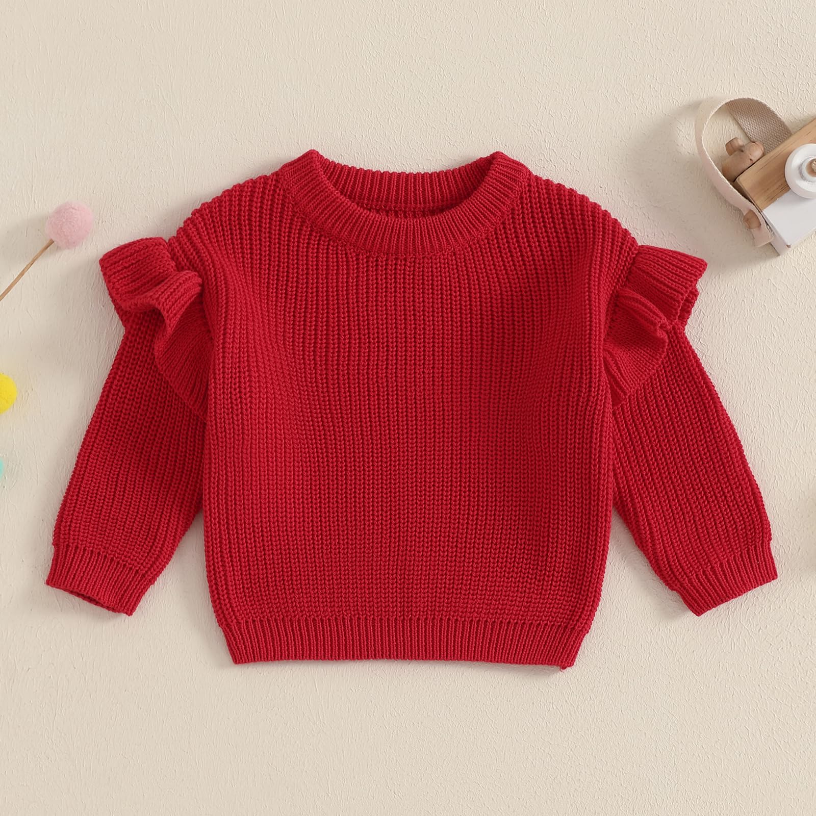 Baby Girls Spring Clothes Long Sleeve O Neck Solid Color Pullover Knit Sweater Kids Toddler Girl Tops (Red, 0-3 Months)