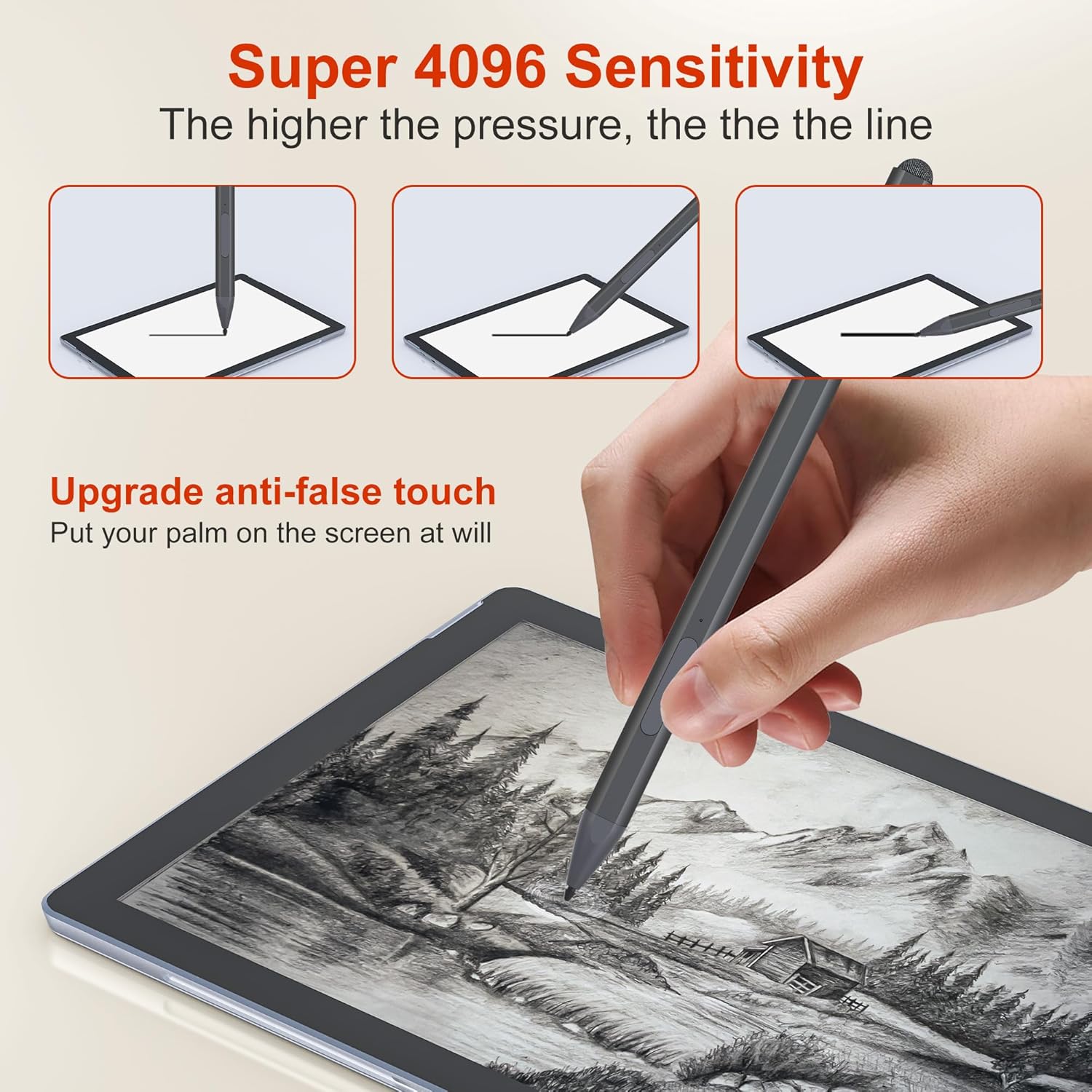 Surface Pen Stylus for Microsoft Surface Pro - 75 Day Battery Life+4096 Tilt Pressure+Touchscreen Pen Cap, Work for Surface Pro 11/10/9/8/7/6/5/4/3/X Surface Go 3/2/1 Surface Book/Laptop/Studio 3/2/1