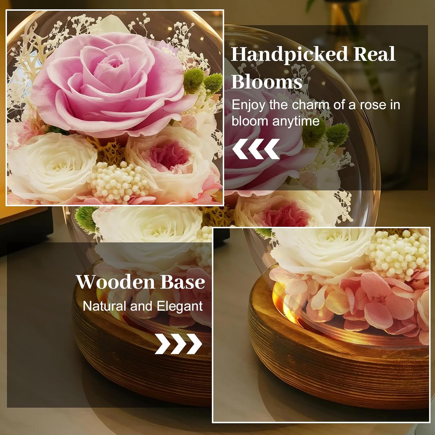 Preserved Flowers Birthday Gifts for Her Preserved Rose in Glass Dome Forever Fresh Flowers for Delivery Prime Eternal Pink Rose Gifts for Women Wife Mom Sister on Anniversary Valentines Day - Image 6