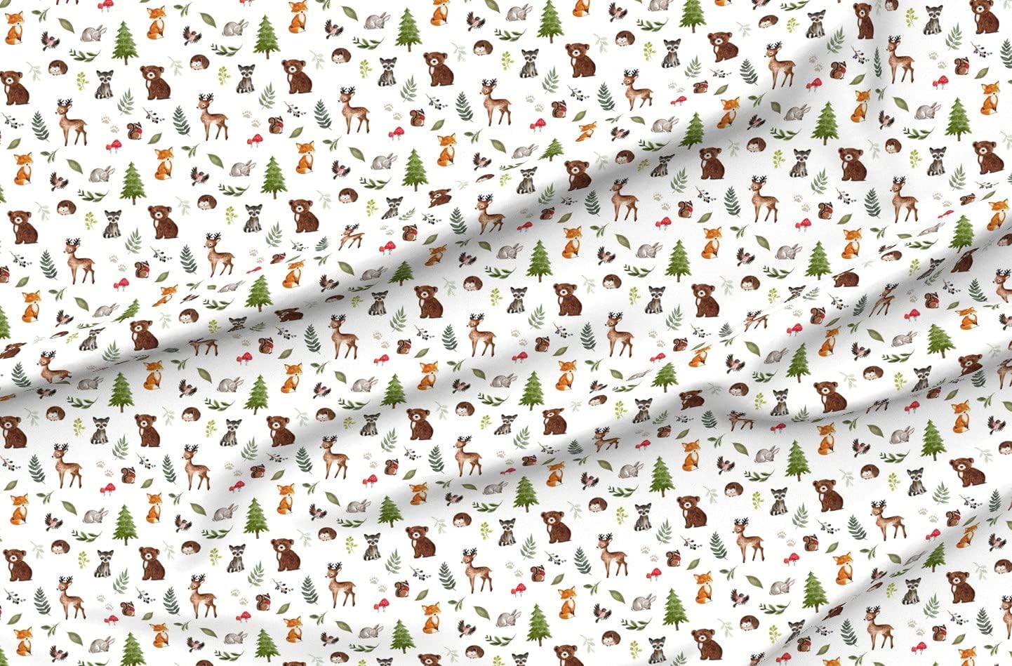 Spoonflower Fabric - Woodland White Deer Forest Bunny Bear Raccoon Fox Nursery Fawn Printed on Minky Fabric by The Yard - Sewing Baby Blankets Quilt Backing Plush