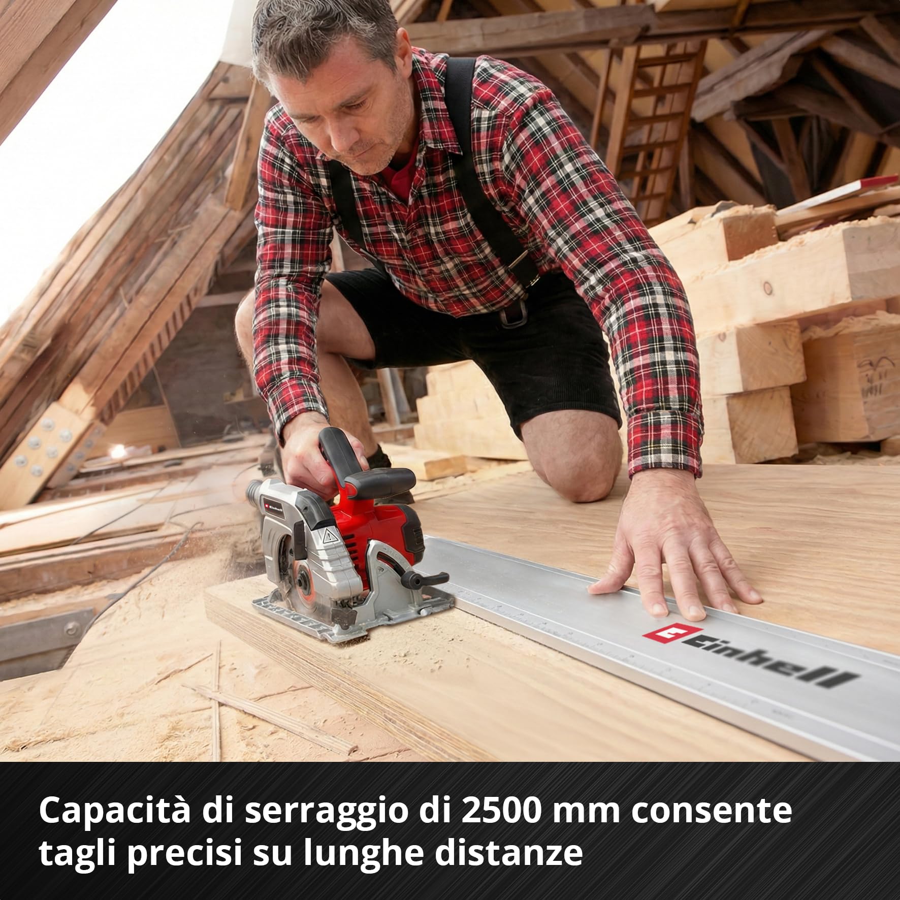 Einhell Guida universale per sega, 2 pezzi (capacità max. 2500 mm, forza 50 kg, profilo in alluminio, superfici antiscivolo, serraggio rapido, per seghetti alternativi e seghe circolari manuali)