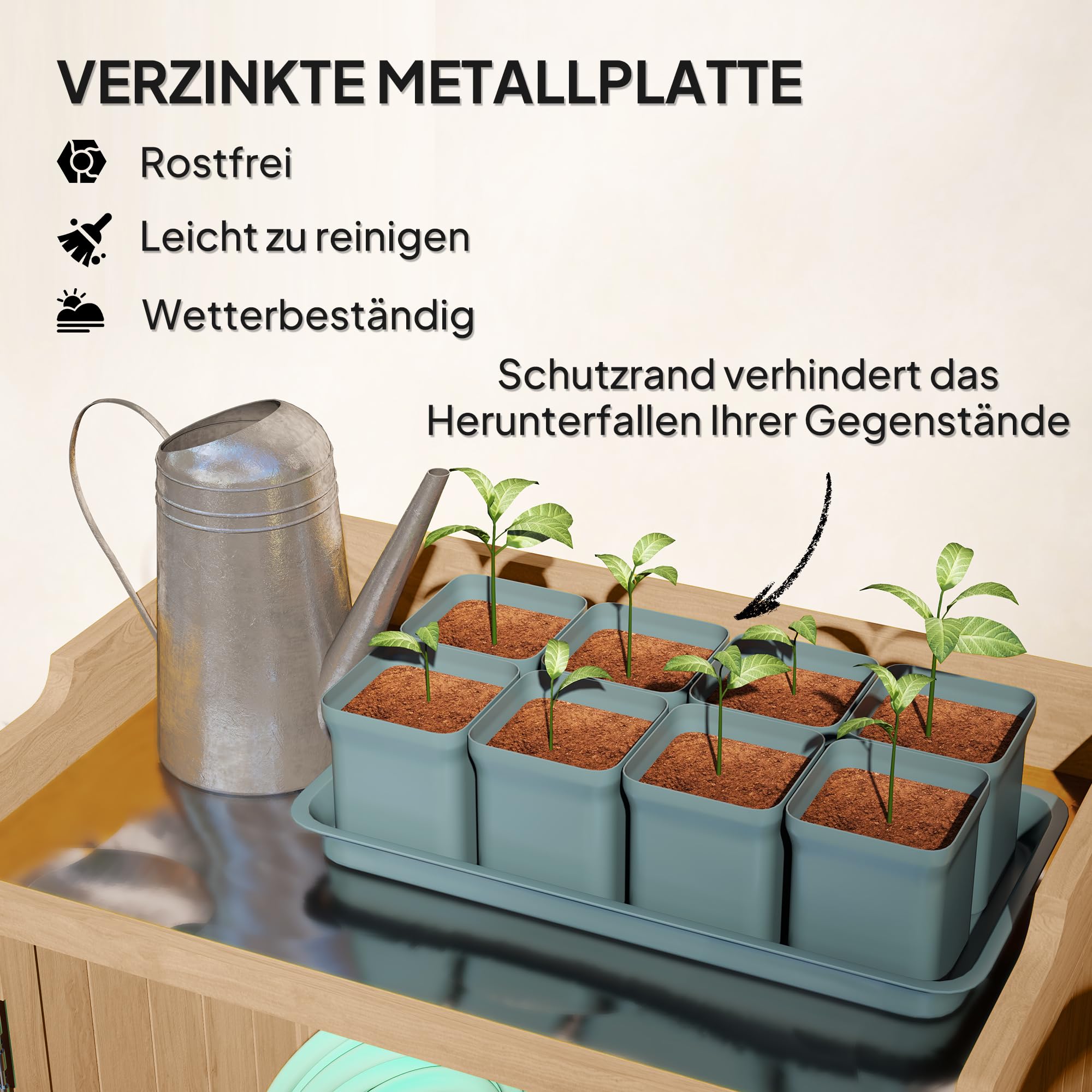 Outsunny Gartenschrank Holz, Geräteschuppen mit Arbeitsfläche, wetterfest Geräteschrank, 65,5x40x98,5cm, Gerätehaus mit Lamellentür, Ablagen, Werkzeugschrank Gartenschuppen für Garten, Terrasse, Gelb
