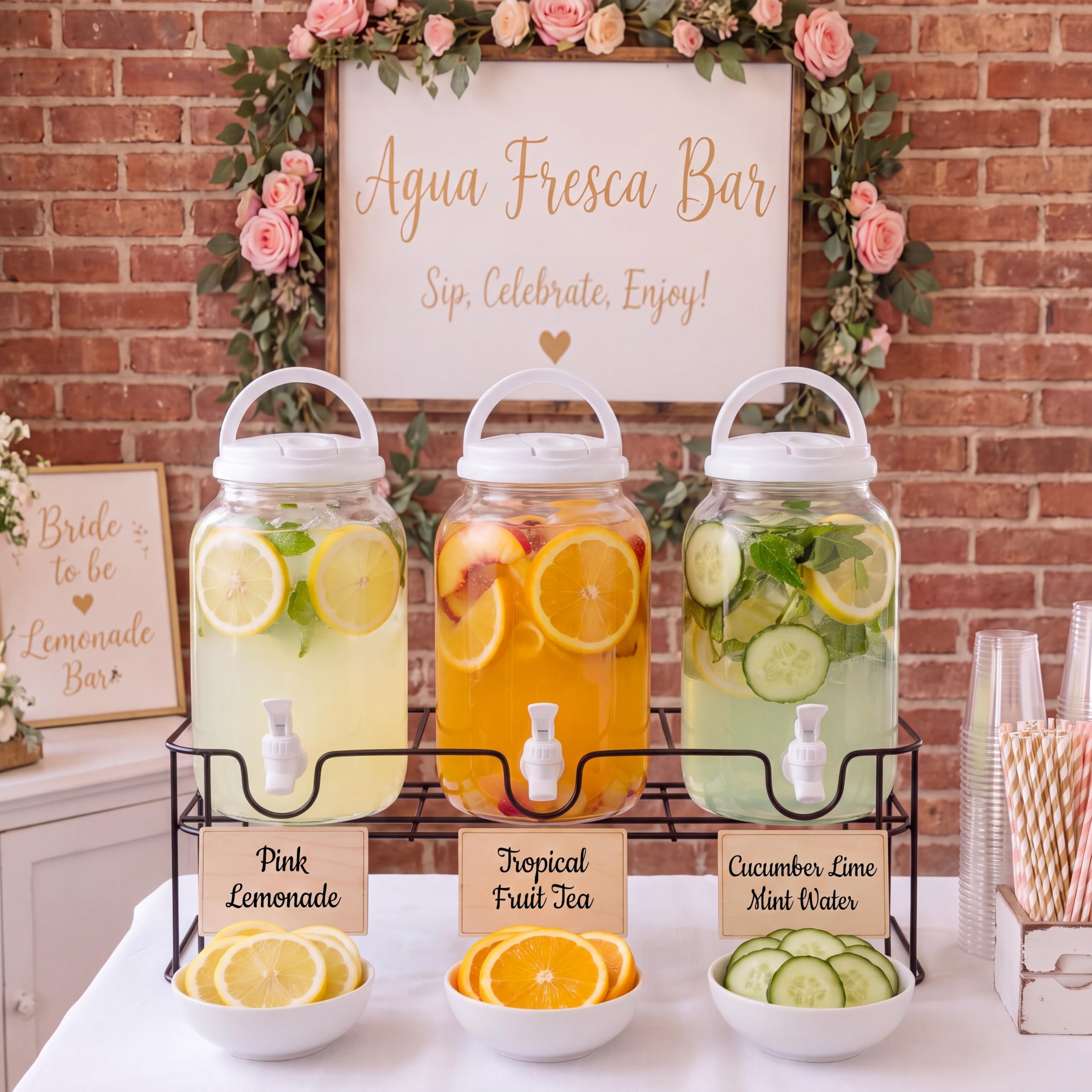 Tanlade Getränkespender aus Kunststoff mit Ständer, Getränkespender mit stabilem Metallsockel, Saftspender für Partys, Limonadenglas mit Zapfhahn für Hochzeiten, Wasser, je 3 Liter