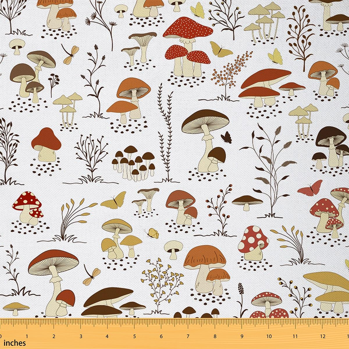 Cartoon Mushroom Fabric by The Yard Cute Watercolor Jungle Plants Fabric for Kids Sewing Supplies Lovely Wild Butterfly Dragonfly Decor Fabric for DIY Upholstery and Home Accents 5 Yards โ image 1