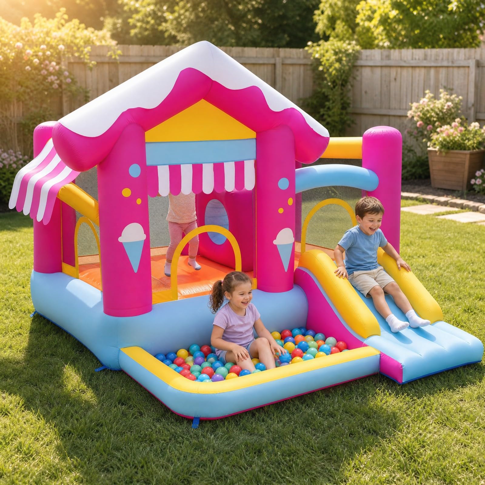 GOPLUS 4 en 1 Castillo Hinchable Infantil para Exterior