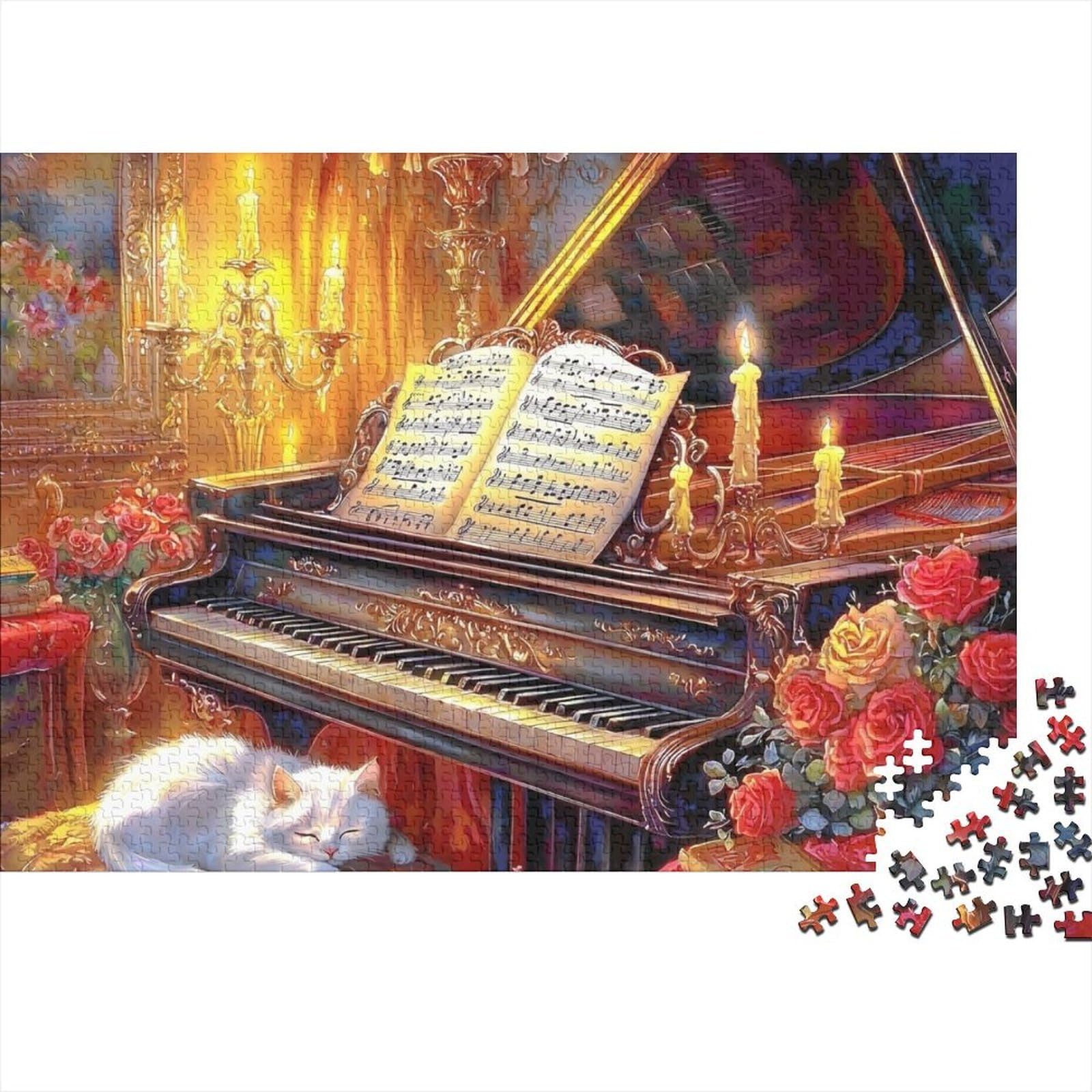 Classic Piano Scene 1000 Piece Puzzles Colorful Piano with Roses Decoration Puzzle Educational Game Gifts Puzzles for Adults Jigsaw Puzzles for Adults 52x38cm/1000pcs