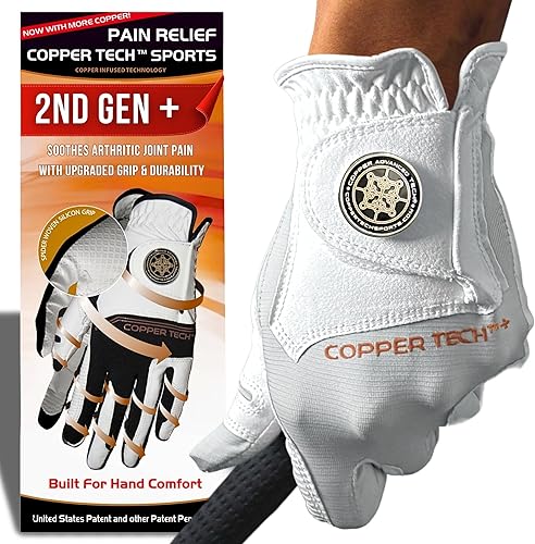 COPPER TECH Guantes de golf para hombre, talla única, para la mayoría de los usados en la mano izquierda para el golfista diestro
