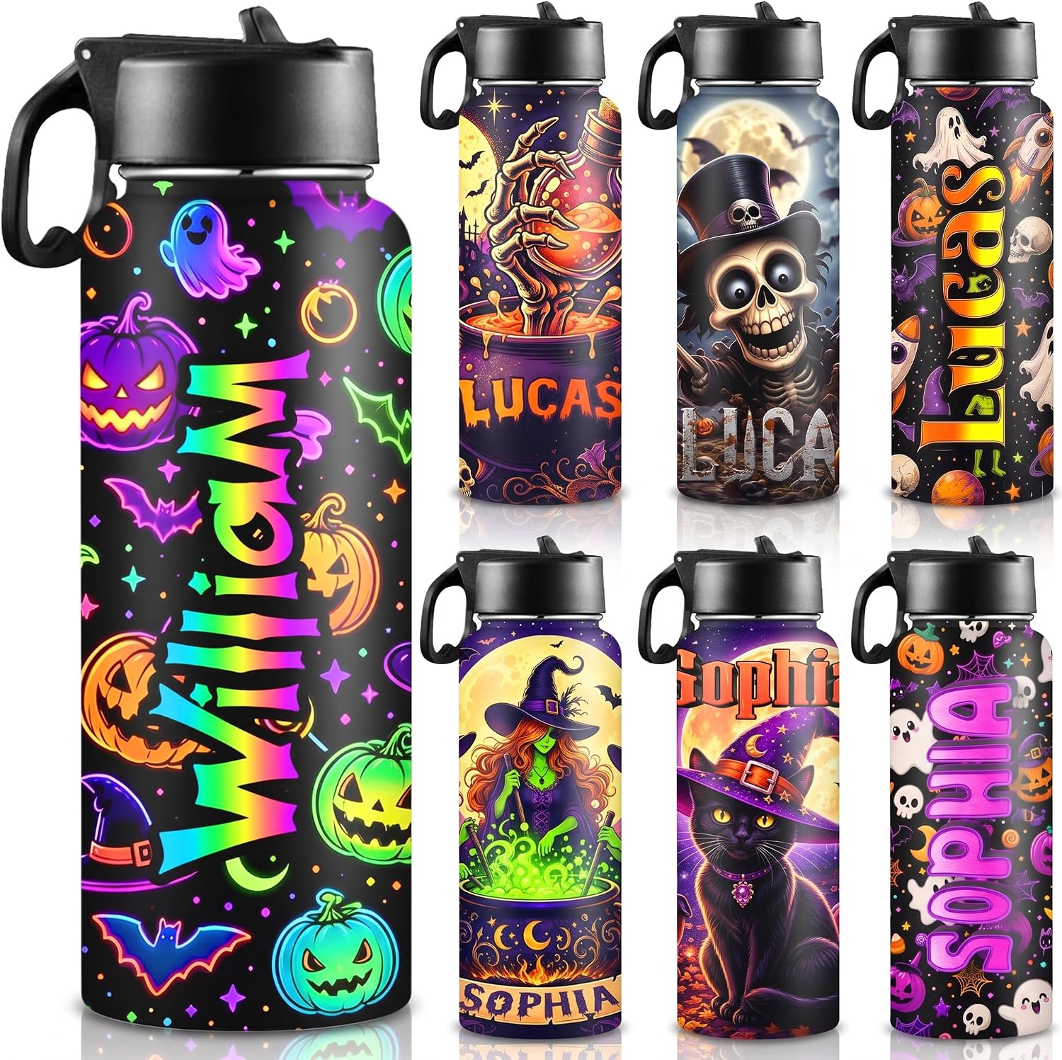 Personalized Halloween Water Bottle, 18 Oz Stainless Steel, Kids & Adults