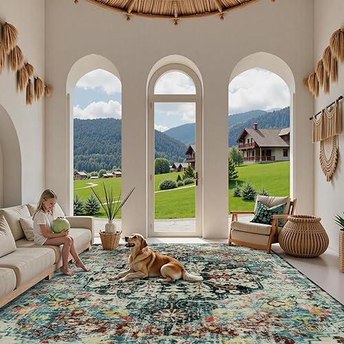 Miniatura 83 de Lahome Alfombra bohemia con medallón floral de 3 x 5 pies, suave, impresa, para baño, cocina, entrada, vestíbulo, vintage, antideslizante, lavable