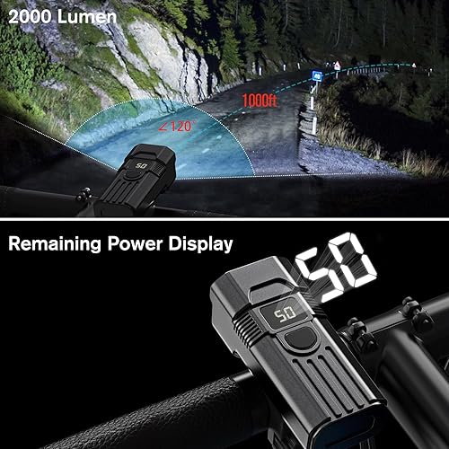 Miniatura 4 de Juego de luces LED para bicicleta de 2025, 2000 lúmenes, luces de bicicleta recargables delanteras y traseras, tiempo de ejecución de más de 36