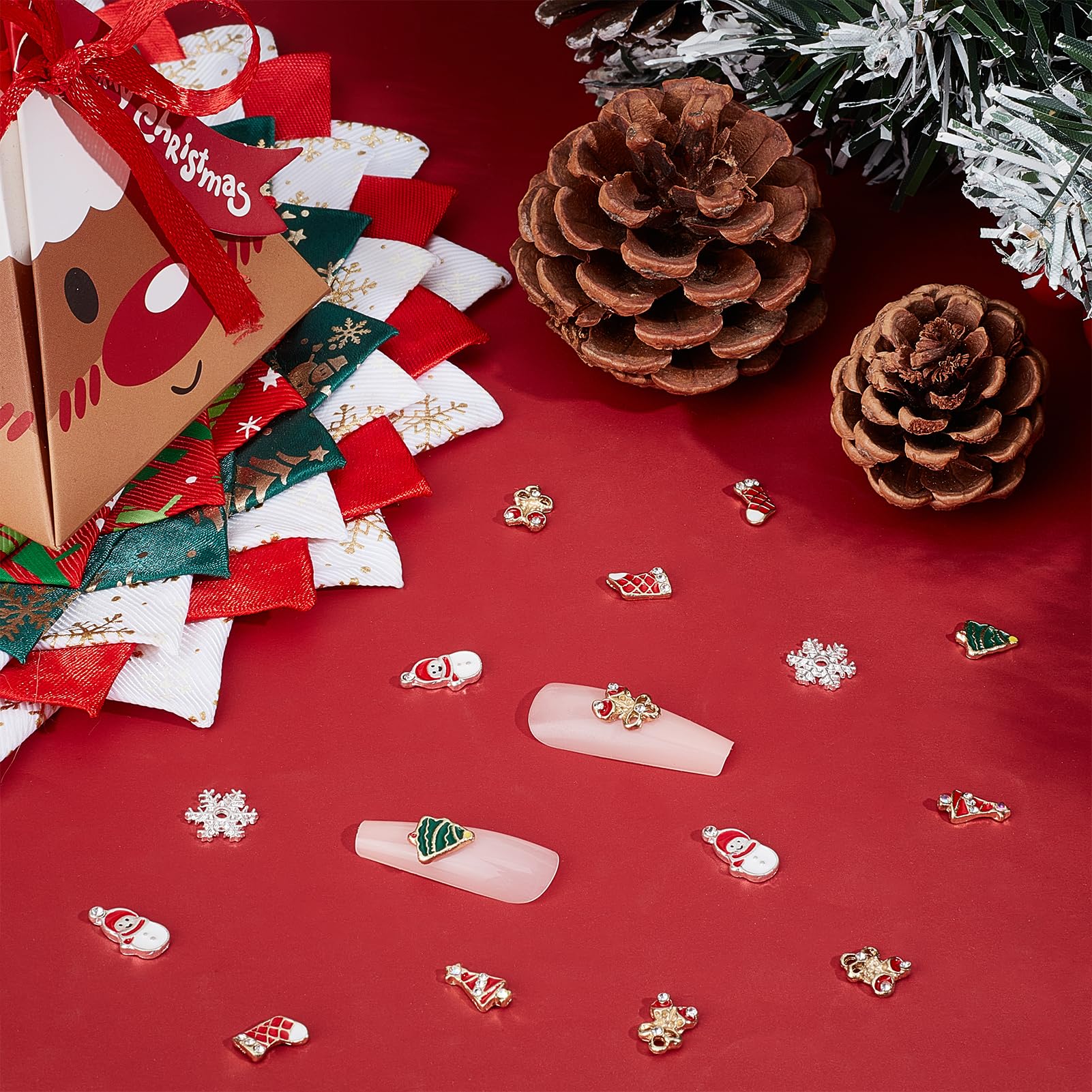 NICENEEDED 60 Pcs Christmas Nail Charms, Santa Claus Snowman Snowflake Nail Art Decorations - Image 4