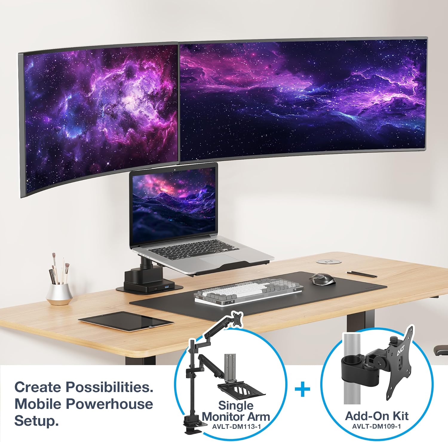 AVLT Single 40 Inch Monitor Head Add-On Kit for Pole Top Mount – Black, Fits Ultrawide Screen, Supports 26.4 lbs (12kg), for 1.38" (35mm) Pole, VESA Compatible, Workspace Upgrade Extension Arm