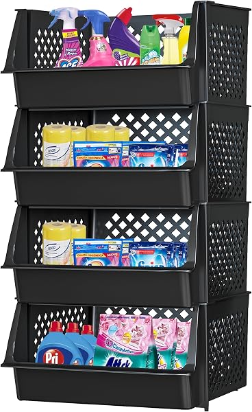 Skywin TidyFriend Plastic Stackable Storage Bins for Pantry, Stackable Bins for Organizing Food, Kitchen, and Bathroom E