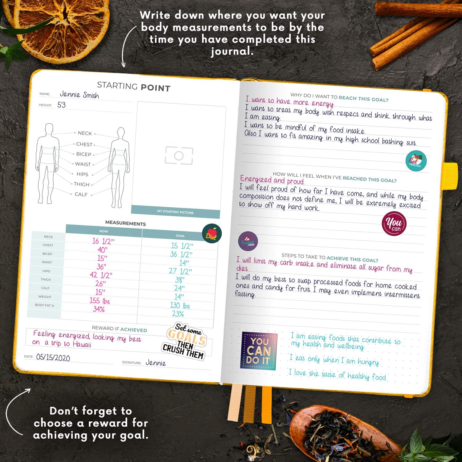 Clever Fox Food Journal - Daily Food Diary, Meal Planner to Track Calorie and Nutrient Intake, Stick to a Healthy Diet & Achieve Weight Loss Goals. Undated - Start Anytime. A5 Hardcover - Amber Yellow : Sports & Outdoors