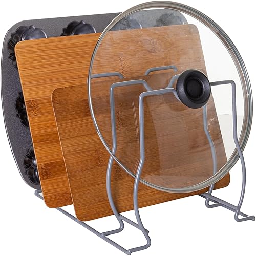 Miniatura 2 de Smart Design Estante de almacenamiento para utensilios y tapas con 4 divisores de compartimentos, marco de metal de acero, acabado resistente a la