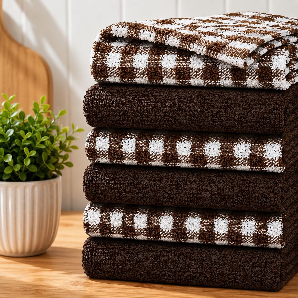 Casabella 6 Navy Tea Towels - Brown