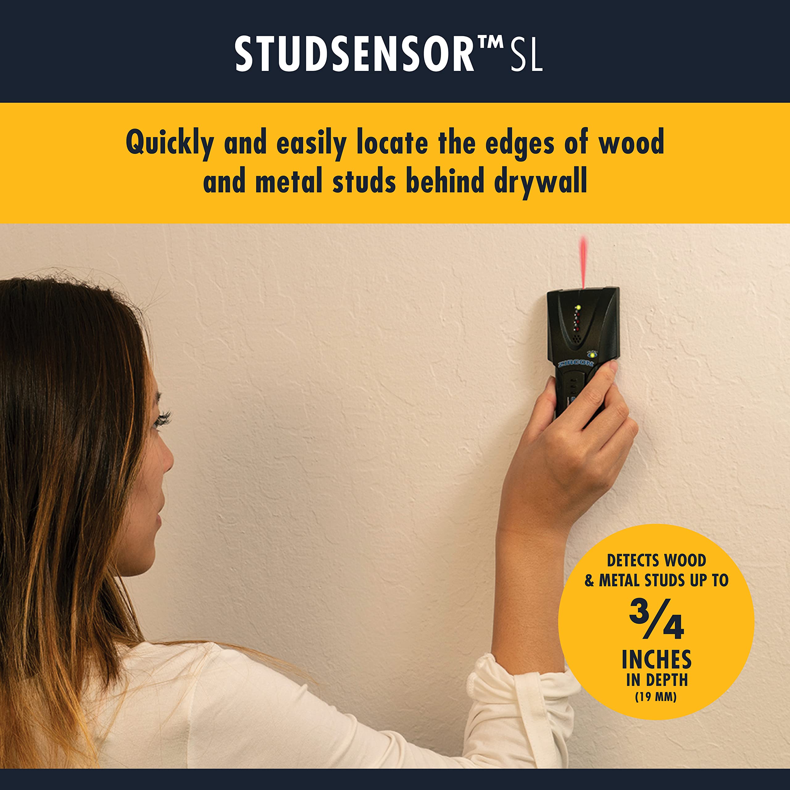 Zircon Stud Sensor SL, Metal And Wood Stud Finder, Edge Finding Wall Scanner, 3/4