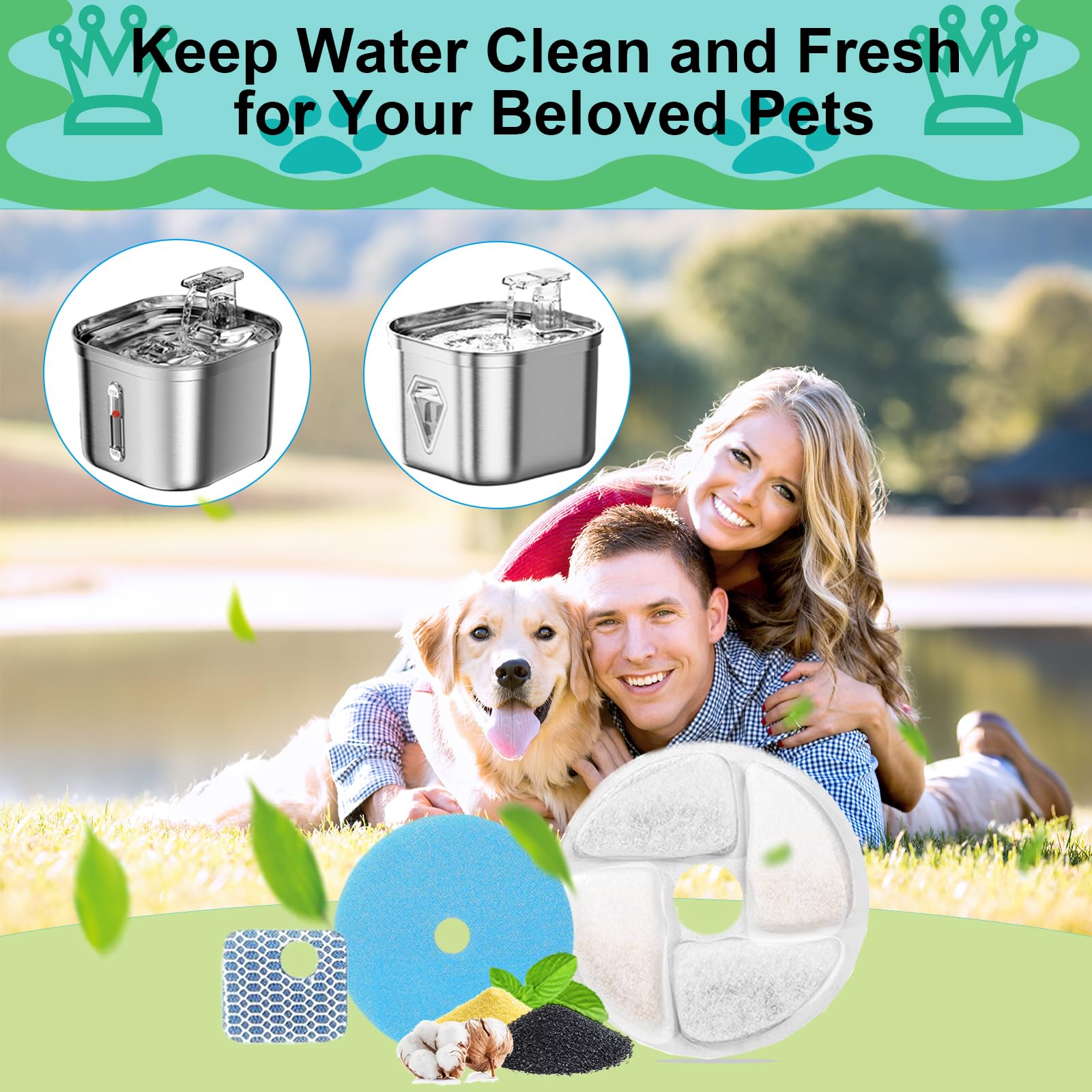 Cat Water Fountain Filter,Cat Fountain Filters Replacement for Square 2.2L/73oz Stainless Steel Pet Water Fountain,5 Pack Pet Fountain Filter Replacement - image 7