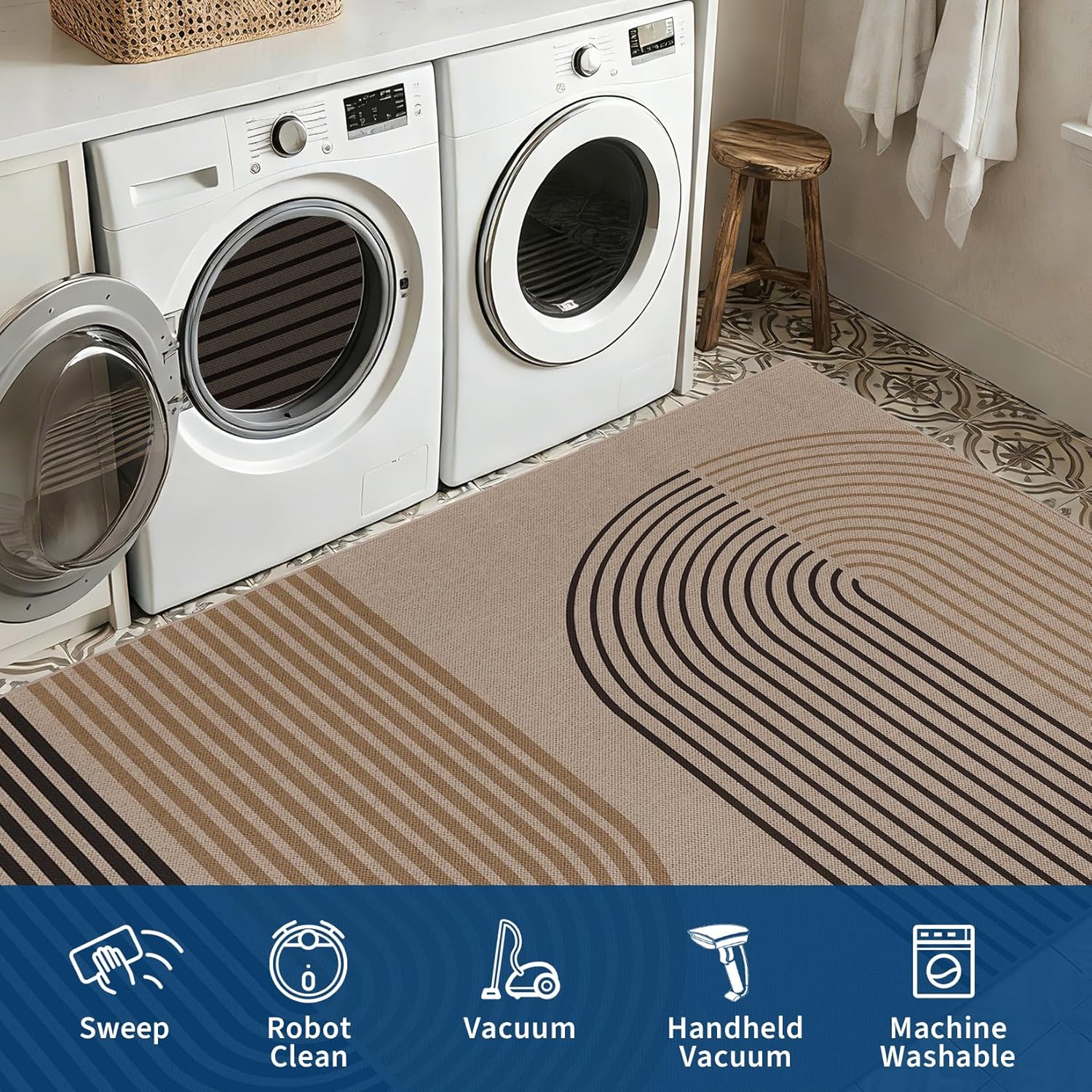 GarveeHome Modern Rainbow Easy Jute Runner Rug, 2x6 Rug for Hallways - Non-Slip Indoor Outdoor Carpet, Washable for High Traffic Laundry Room, Kitchen, Entryway
