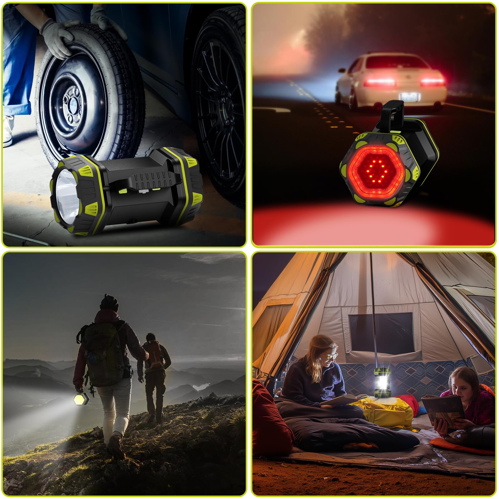 Linterna de camping recargable, paquete de 2 linternas LED de camping con 1200 lm, capacidad de 4800, luz de camping portátil, 4 + 4 modos para emergencia, senderismo, cortes de energía y pesca