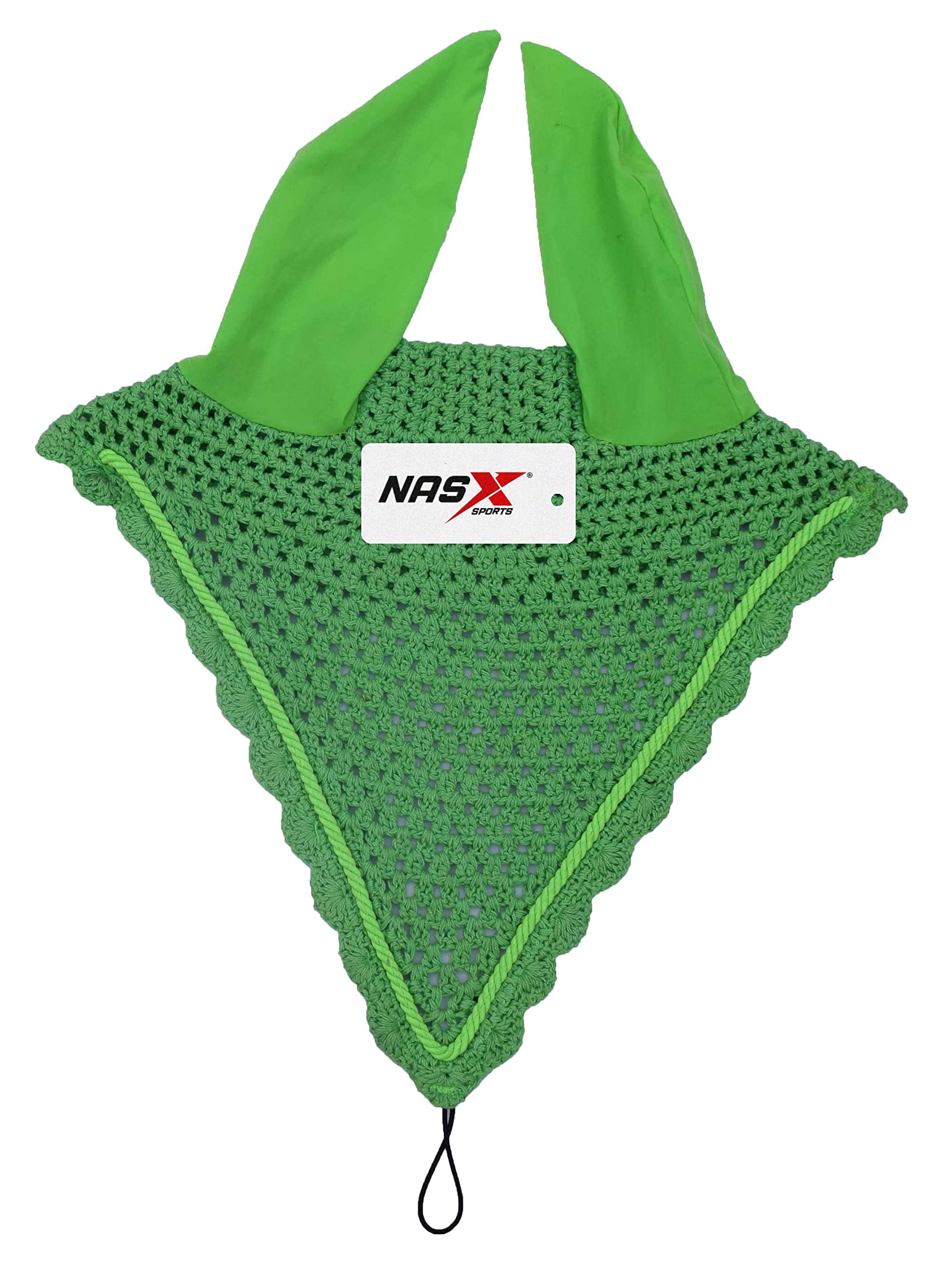 Horse Long Tie Down Fly Hood Fly Veil Ear Bonnet Flyveil Net Handmade Crochet (Full, Green)