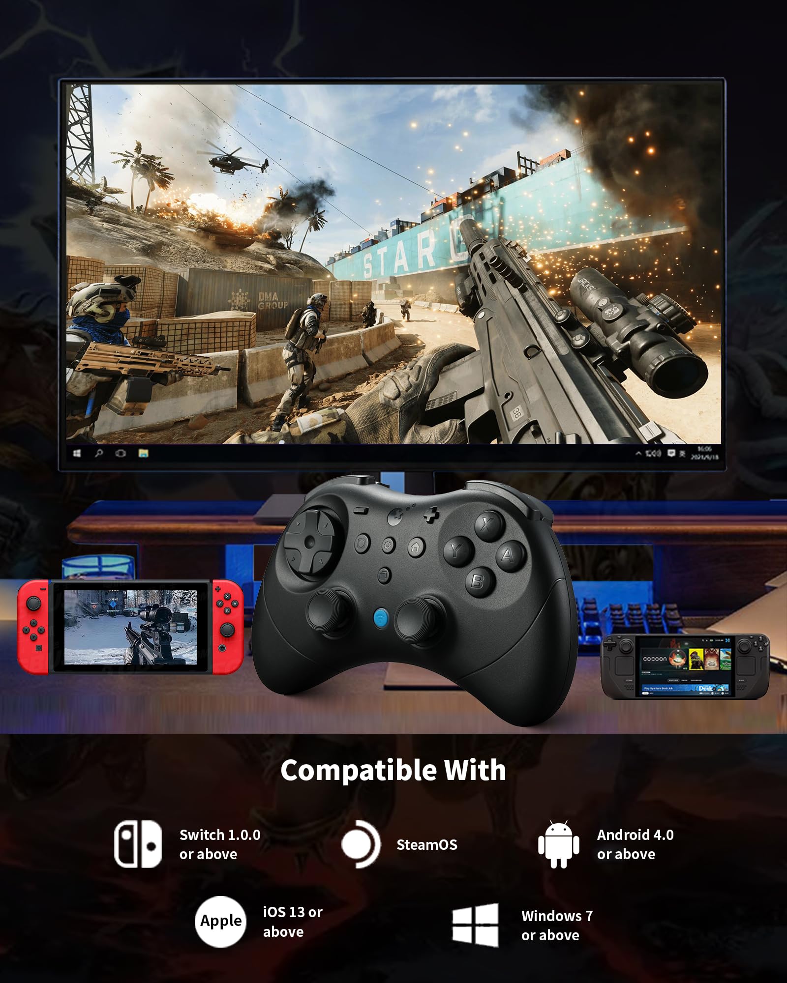 GuliKit Elves 2 Pro Wireless Controller für Switch/Switch 2/PC/Android/iOS, Bluetooth Controller mit Hall Effekt Joystick, 1000Hz Abtastrate, Magnetischem Vibrator, Super Haptik, Rotary Rumble,Schwarz | Für Switch/Switch 2, PC, Android & iOS, 1000Hz Polli