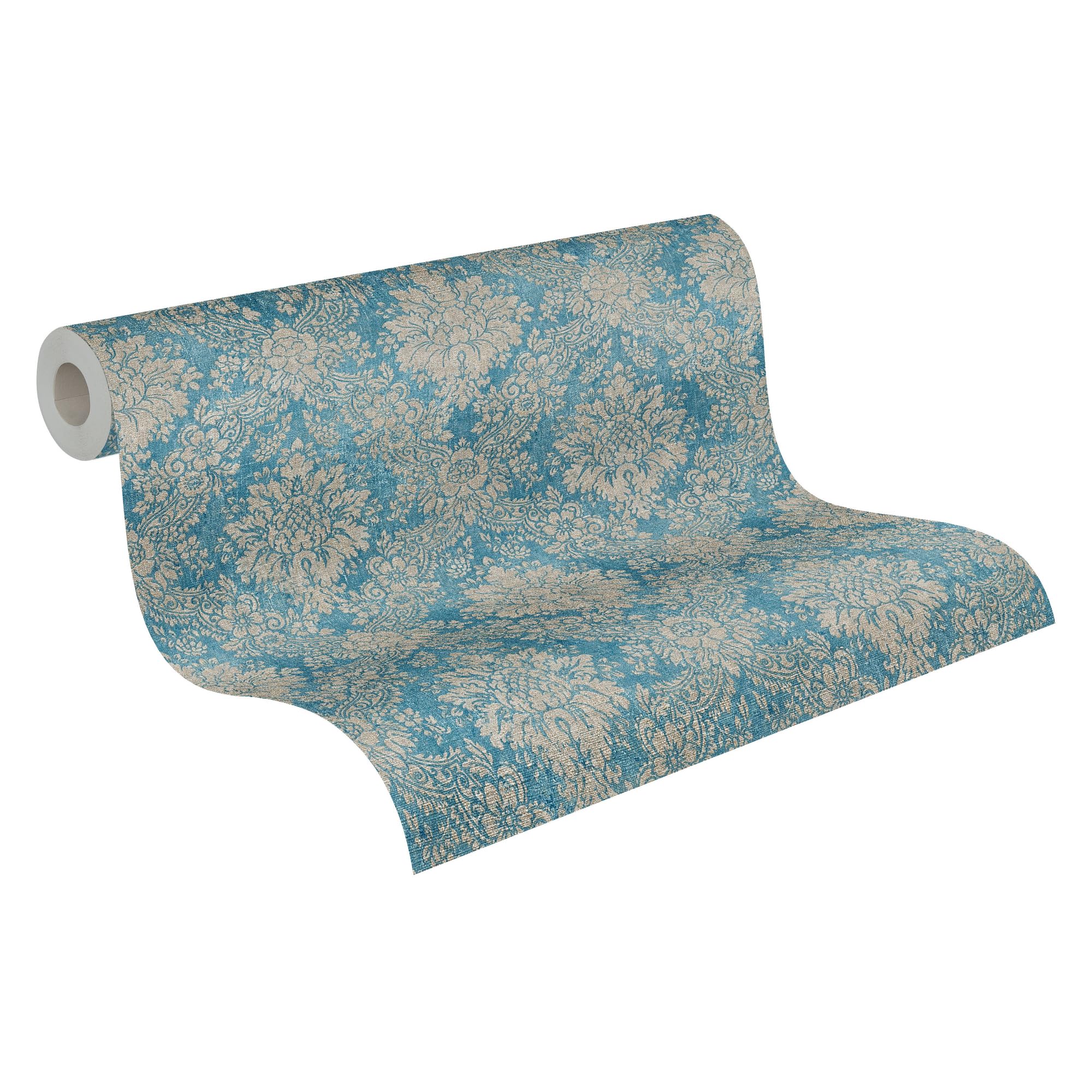 A.S. Création Non-Woven Wallpaper with Metallic Design in Blue, Brown, Metallic – 10,05 x 0,53 m Floral Wallpaper – 336075
