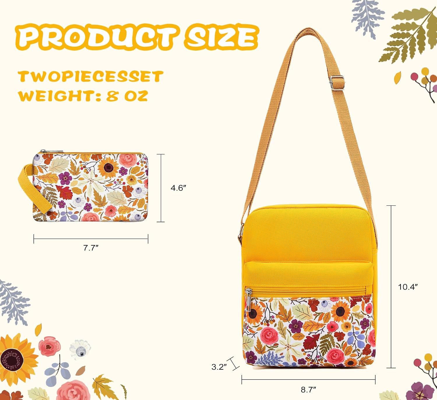 WOOMADA 2pcs Canvas Bag Crossbody Purses Cross Body Bag Messenger Bag CrossBody Purse Set