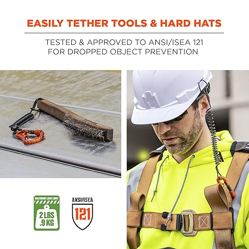 Miniatura 2 de Cordón para herramientas en espiral con extremo de bucle y mosquetón, capacidad de peso de la herramienta 2 libras, Ergodyne Squids 3156, negro