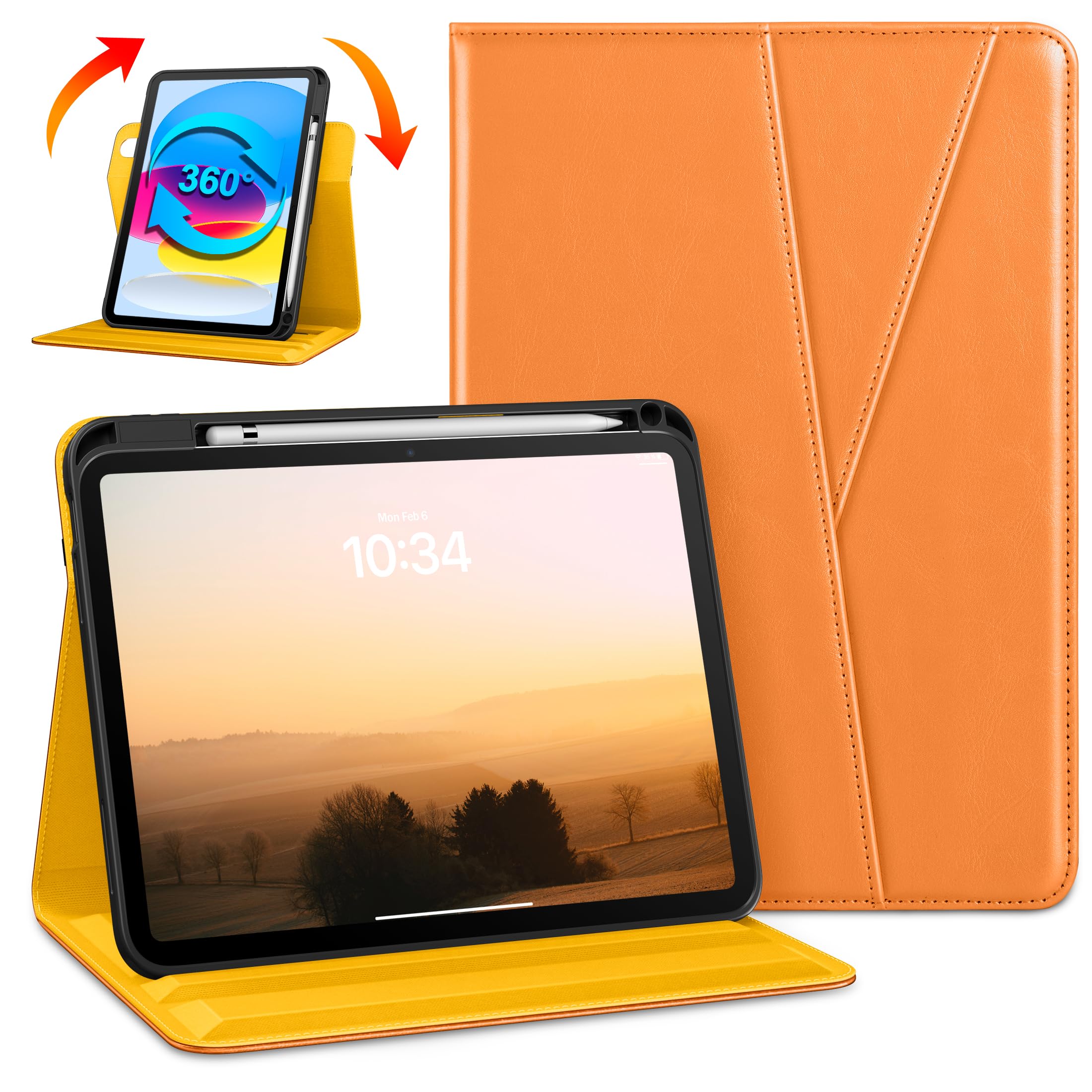 DTTO Rotating Case for iPad (A16) 11th Generation 11 Inch 2025, iPad 10th Generation 10.9 Inch 2022, 360 Degree Swiveling Premium Leather Folio Stand