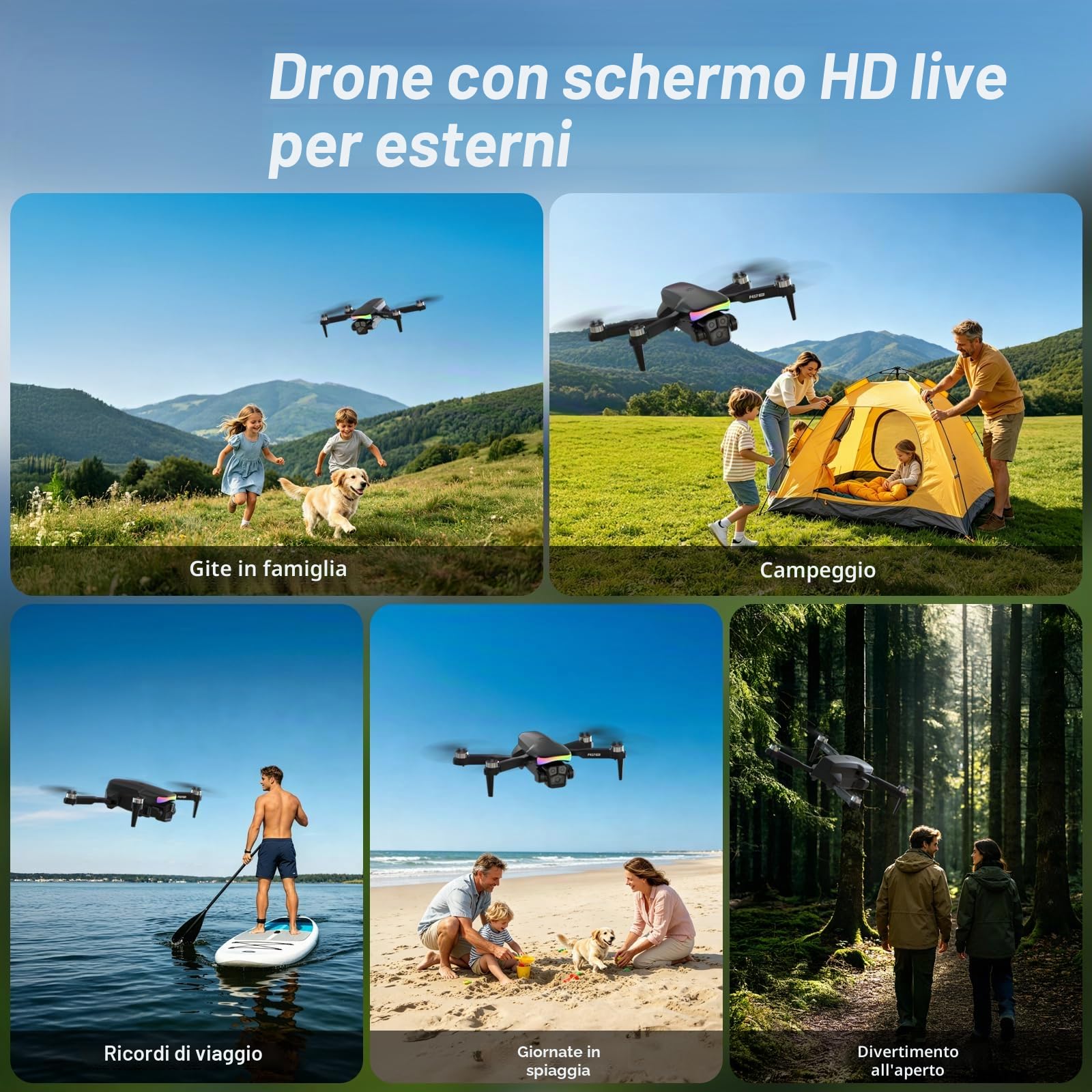 F417PRO Drone con Telecamera 1080P per Adulti Bambini, Mini Drone con Schermo, Doppia Lente 90°, LED, Flusso Ottico, Batteria Modulare, Principianti, Decollo 1 Tasto, Senza Testa, Flip 3D, Borsa