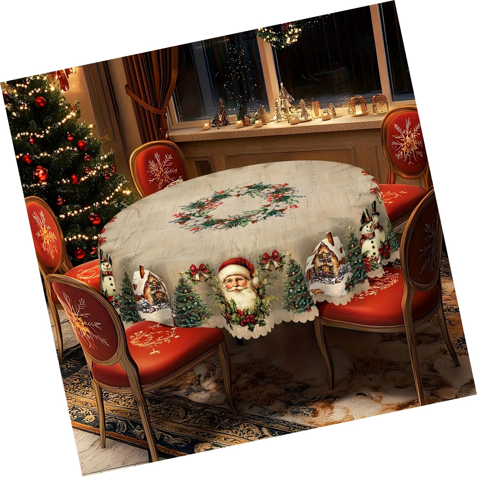 Piceioep Festives Christmas Tablecloth for Holiday Dining Stain Resistant Polyester Fabric Wrinkled Resistant Multiple Sizes Wrinkled Tablecloth