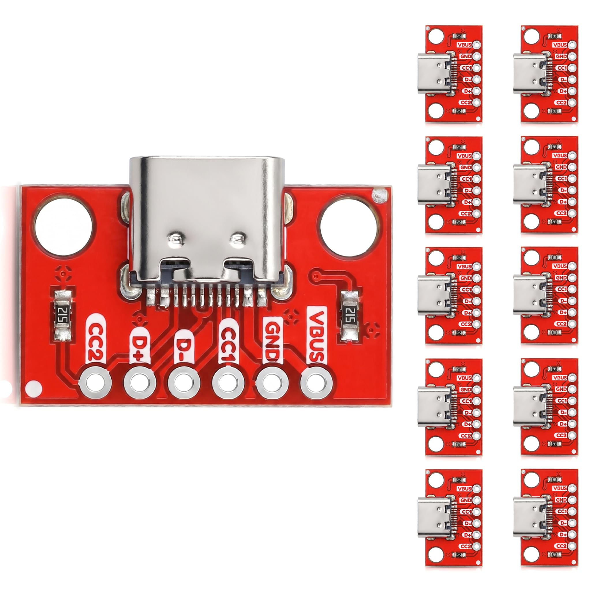 Yancincny 10PCS USB Type‑C Female PCB Breakout Board, Serial Terminal Adapter Module - Female Connector Type for DIY Electronic Circuit Prototyping Project