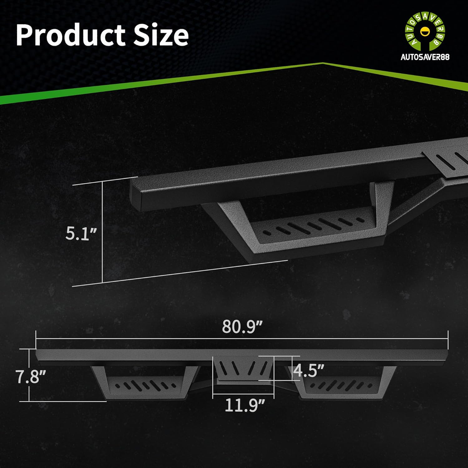 AUTOSAVER88 Running Boards Two Stairs Compatible with 2009-2018 RAM 1500, 2010-2026 RAM 2500/3500, 2019-2024 RAM 1500 Classic New Body Crew Cab, Black Carbon Coated Side Steps Tube Rail Drop Nerf Bars