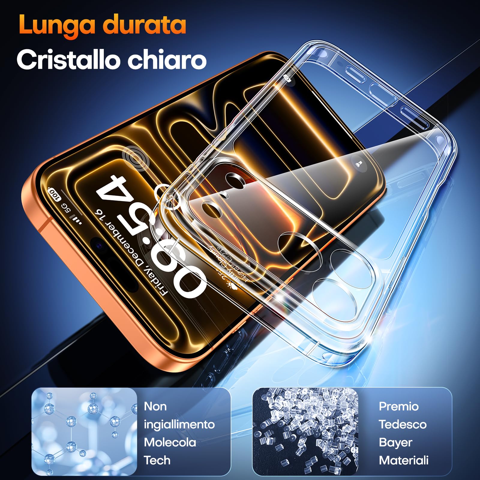 TAURI Cover per iPhone 17 Pro Max con Pellicola in Vetro Temperato,Protezione Completa della Fotocamera,Custodia per Sottile Antishock, Anticaduta - Trasparente