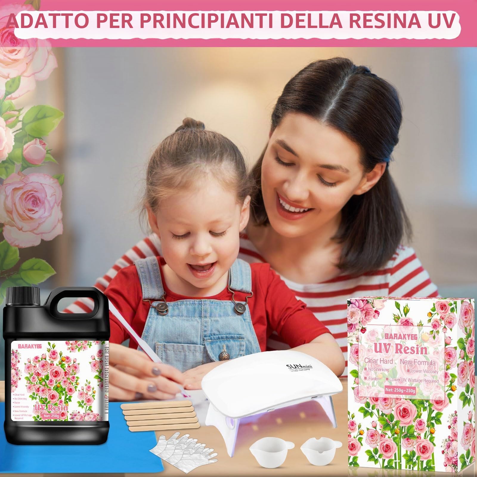 BARAKYEG Resina UV500g,Kit Resina UV Aggiornato,UV Resin,Trasparente Kit Con Lampada UV per Gioielli,Creazione di Gioielli,Trasparente Dura,UVTrasparente,Creazione Artigianale,Indurimento Veloce Kit