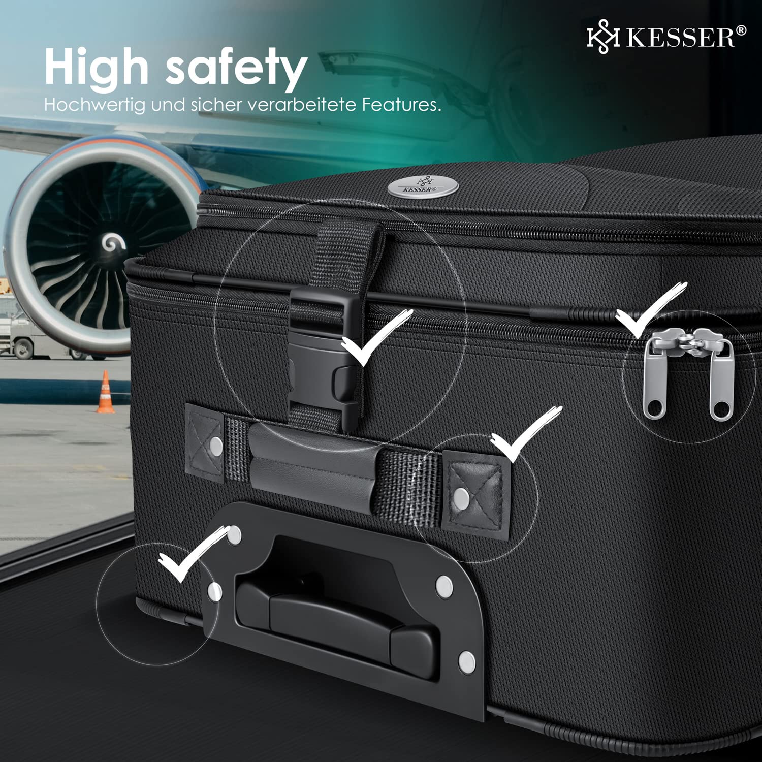KESSER® Set di trolley 4pz | set di valigie da viaggio con rotelle | set completo di 4 valigie business | S M L XL | scomparto a rete | rotelle | manico telescopico | valigie borse