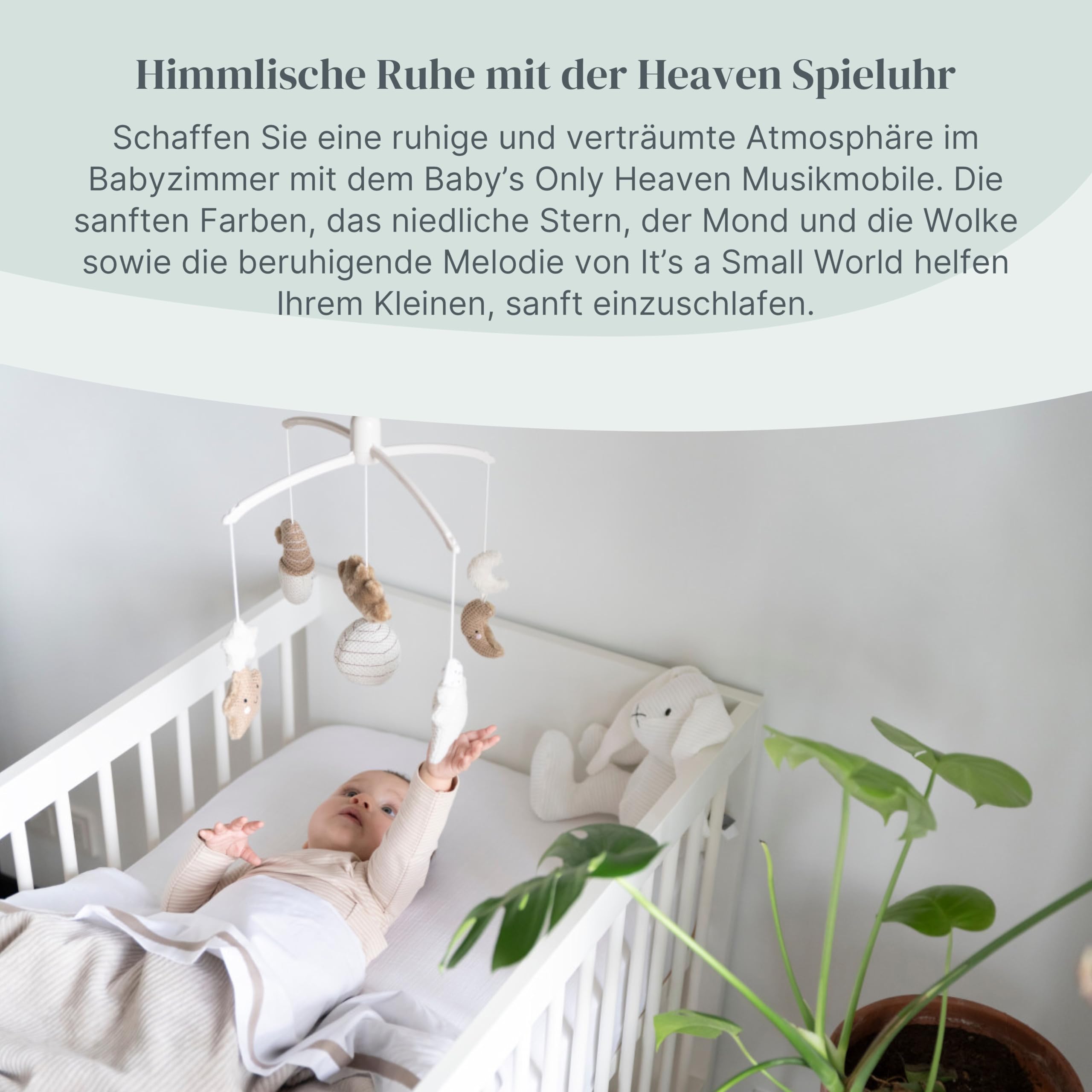 Baby's Only - Musik Mobile Baby Heaven - Mit gestrickten Figuren - Baby Spieluhr mit Musik - Einfach anzubringen - Mobile Baby mit Musik - Für Jungen und Mädchen - Clay/Warm Linen