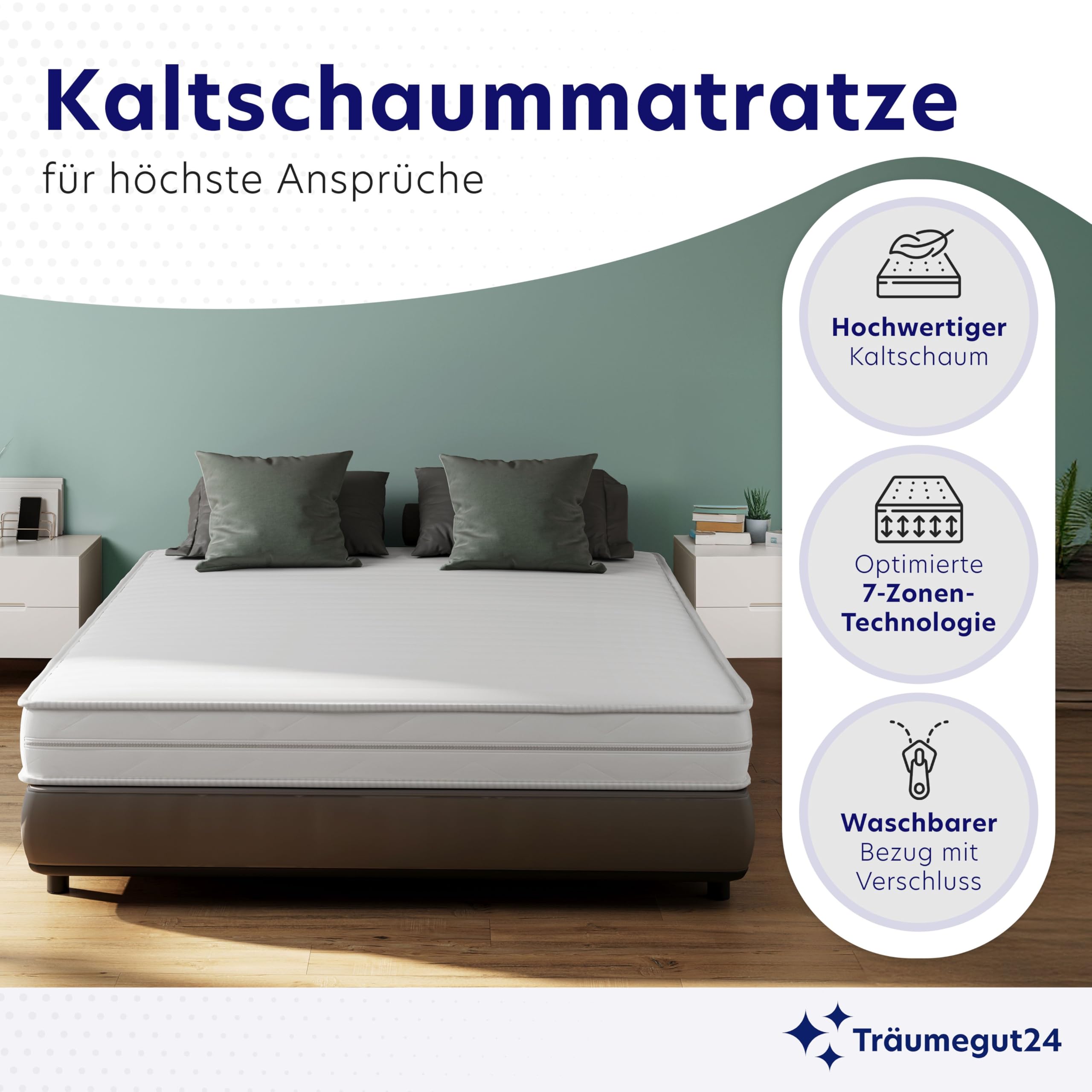 Träumegut24 AquaFlex 7-Zonen Matratze 100x200 cm | H2&H3 | Ergonomische Kaltschaummatratze | Hypoallergen & Antibakteriell | Bezug abnehmbar & waschbar | Oeko-TEX® | (19cm, 100 x 200 cm)