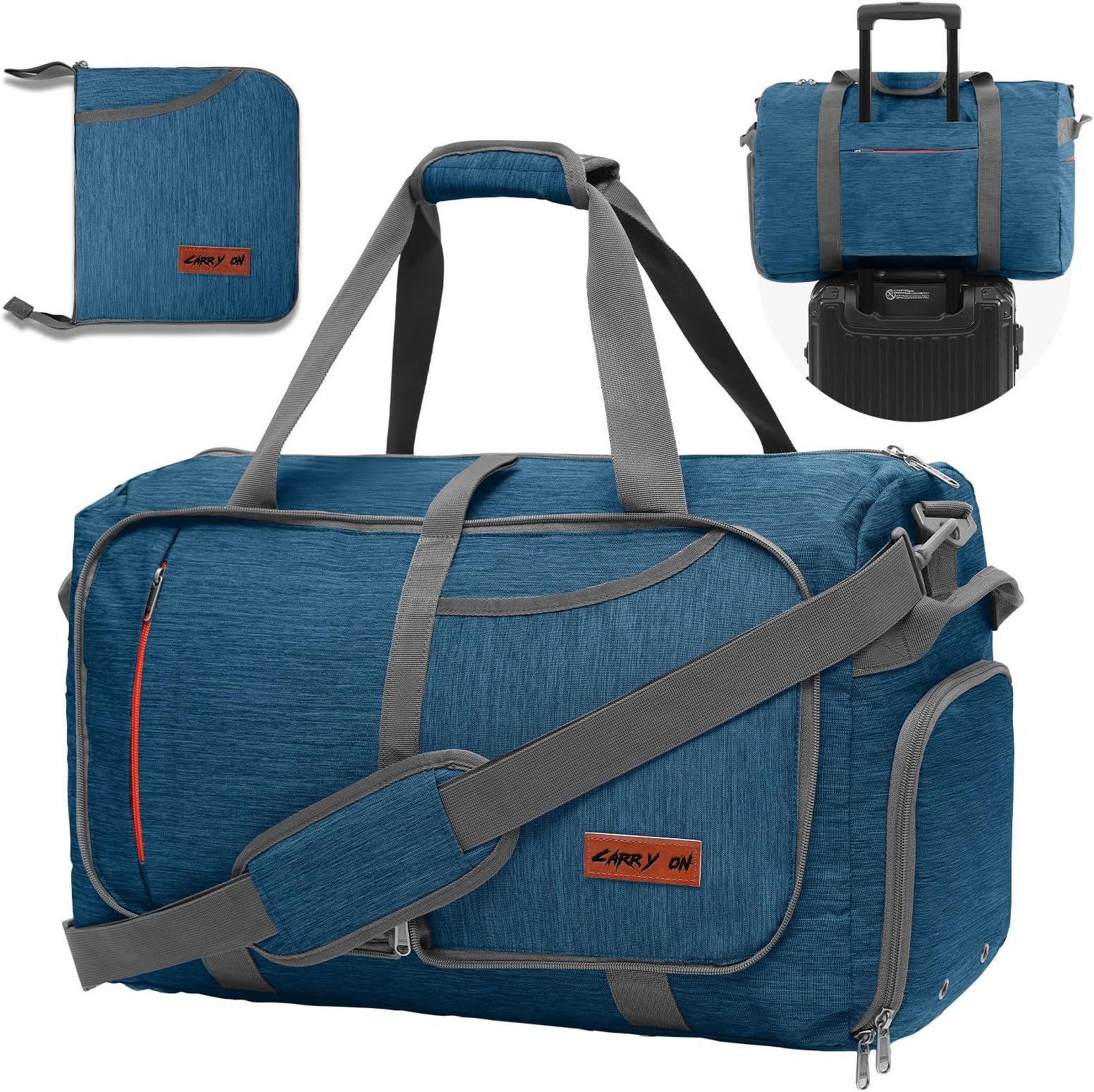 40L Foldable Duffle Bag for Travel Men & Women Carry On 22"x14"x9" Airline Approved, Small Luggage Overnight Bag with Shoe Compartment, Water-Resistant Gym & Sports Bag