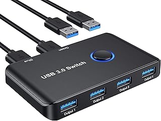 USB 3.0 Switch, ABLEWE USB Switcher 2 Computers Sharing 4 USB Devices KVM Switcher Box for PC, Printer, Scanner, Mouse, Keyboard with 2 Pack USB Cable(Compatible with Mac/Windows/Linux)