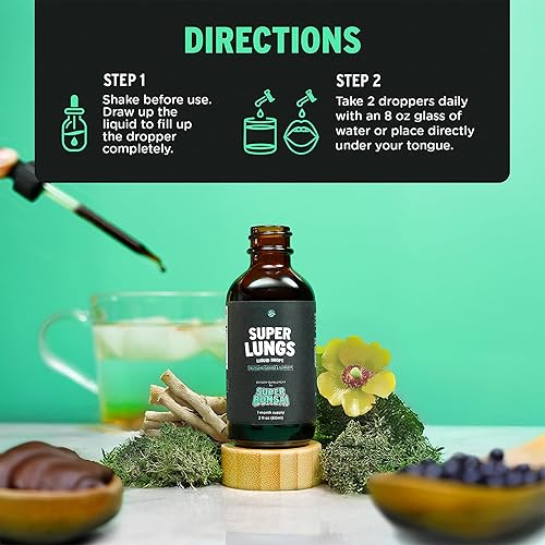 Miniatura 2 de SuperBonsai Super Lungs Mullein Drops - Tintura de apoyo pulmonar a base de hierbas con extracto de hoja de gordolobo saúco Reishi raíz de