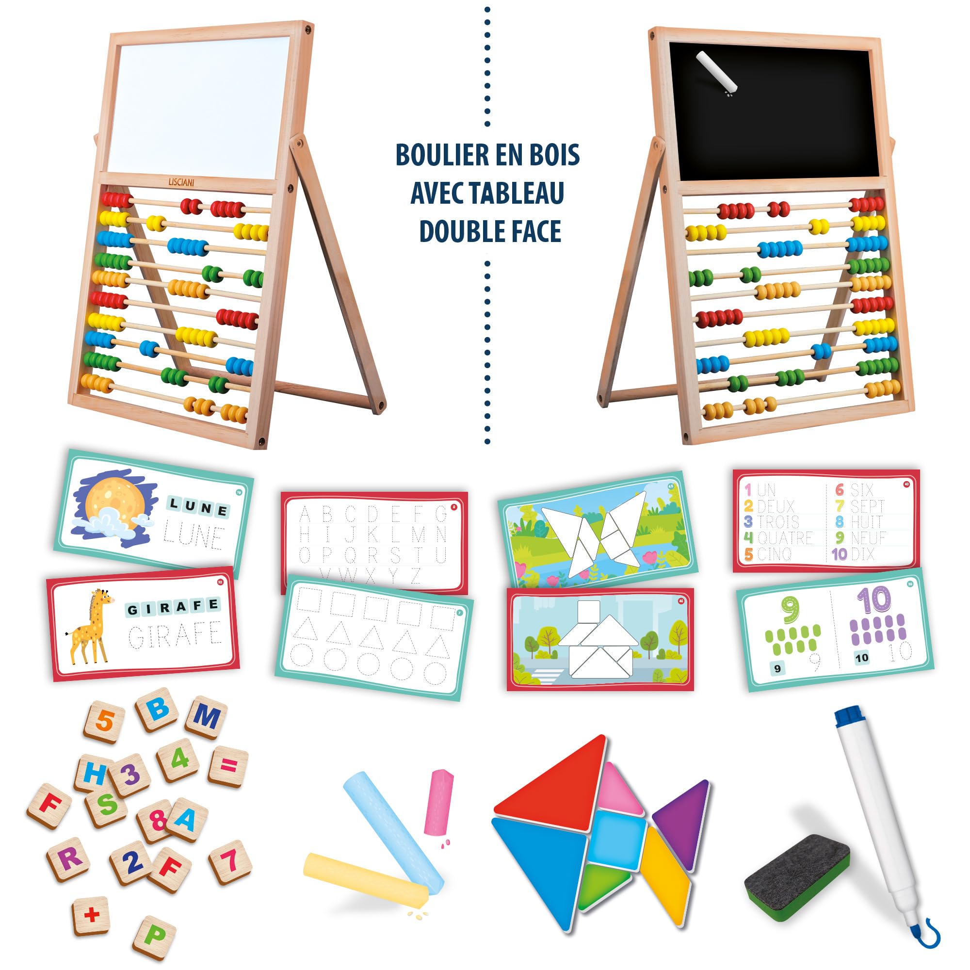 Lisciani – Montessori – Meine ersten Fähigkeiten – Montessori Lernspiel für Kinder ab 3 Jahren – Zahlen und Buchstaben Lernen – Magnettafel abwischbar – pädagogische Geschenkidee