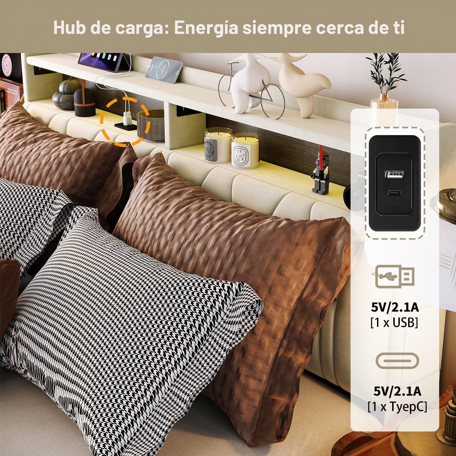 Cama Canapé 160x200 cm Queen Size con Pistones de Gas, Cabecero Reclinable, Terciopelo con LED y Type-C, 500kg (Sin Colchón)